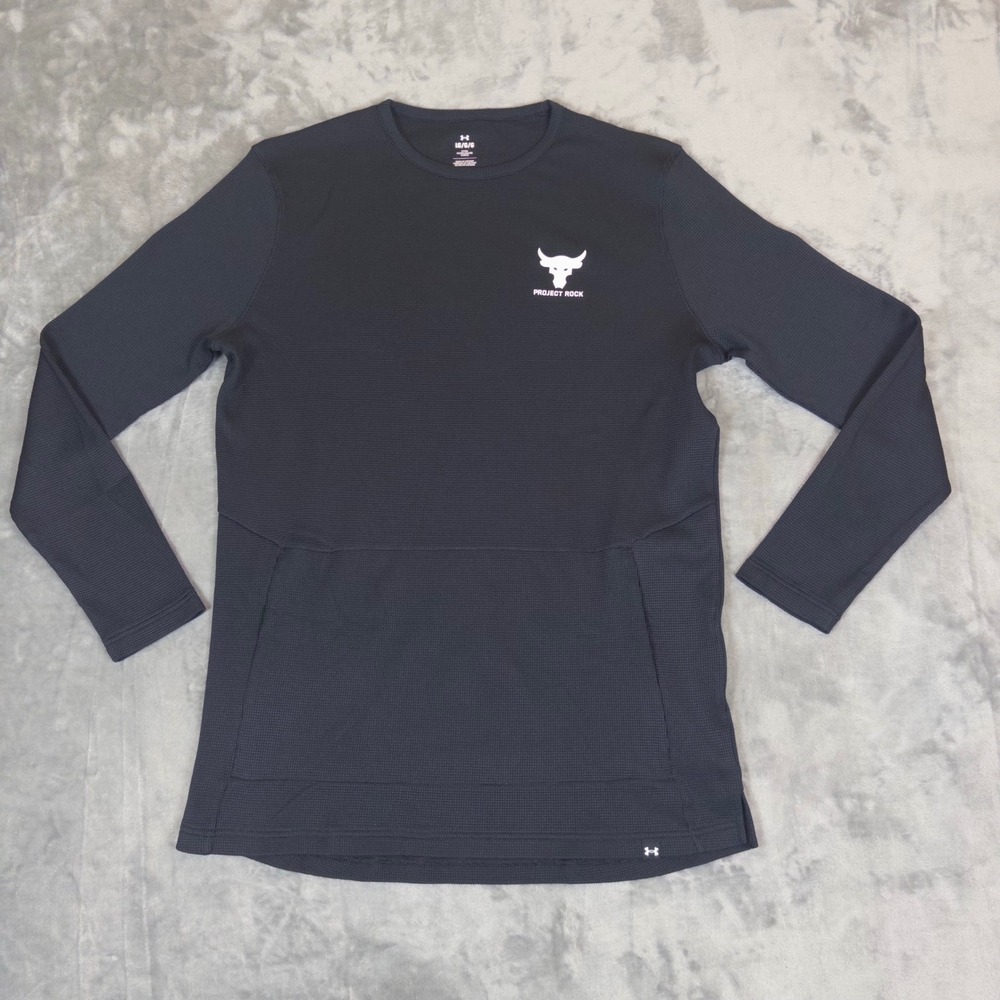 Under Armour Project Rock Long Sleeve Mens LG Black Waffle Knit Training Shirt